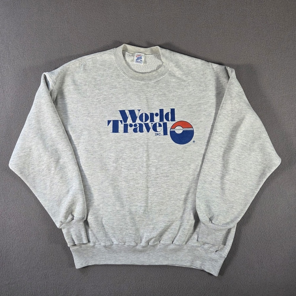 Vintage World Travel Inc Sweatshirt Mens XL Crewneck Jerzees Super Sweats USA